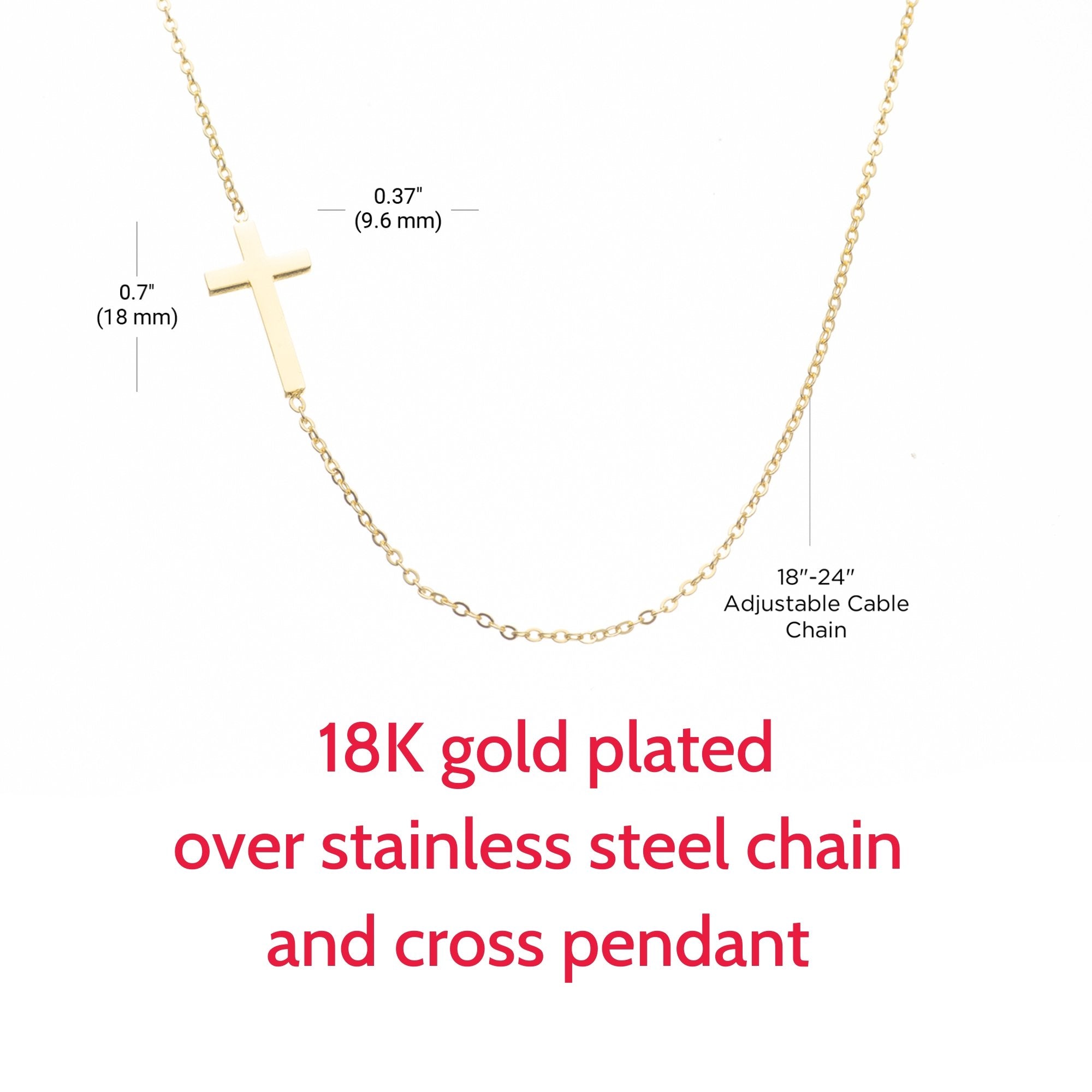 Sideways Cross Necklace, Bible Verse Matthew 16:18 18K gold plated pendant