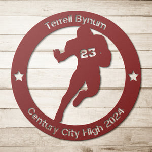 Personalized Football Running Back Metal Wall Art