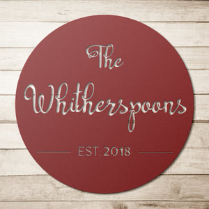 Personalized Metal Name Sign, Round Custom Established Family Metal Wall Art