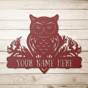 Personalized Owl Family Name Metal Wall Art