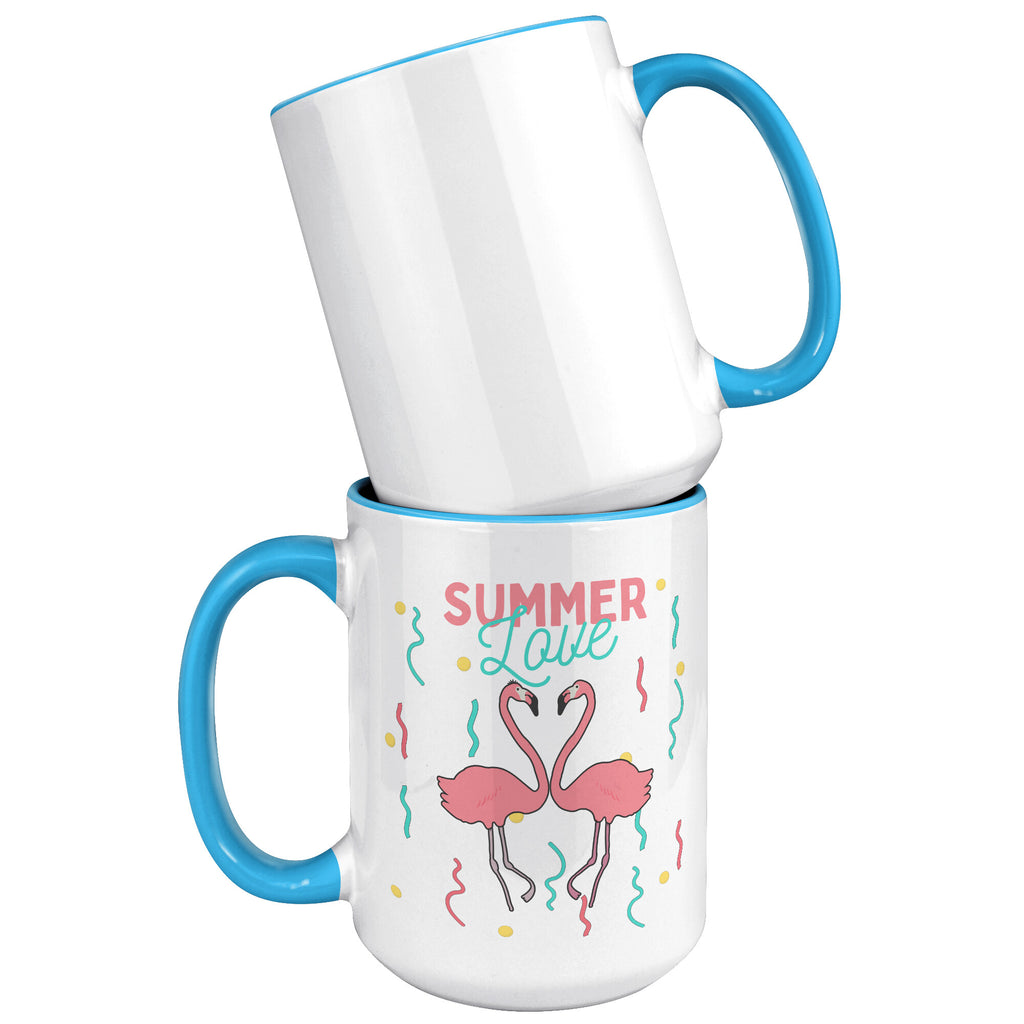 Summer Love Flamingos Coffee Mug 15 Oz. in blue