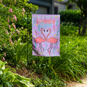 Summer Love Flamingos Yard Banner in garden