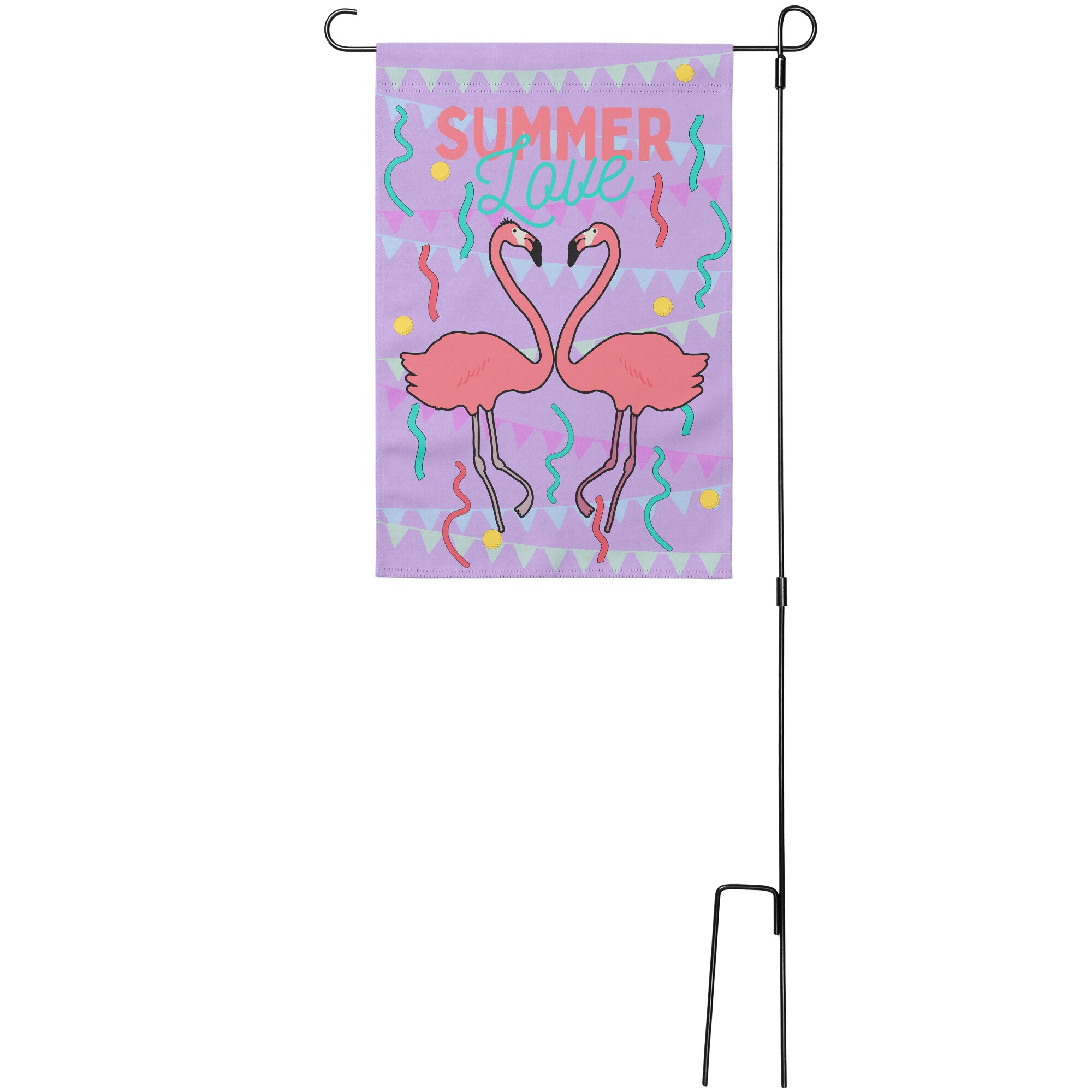 Summer Love Flamingos Yard Banner on pole stand