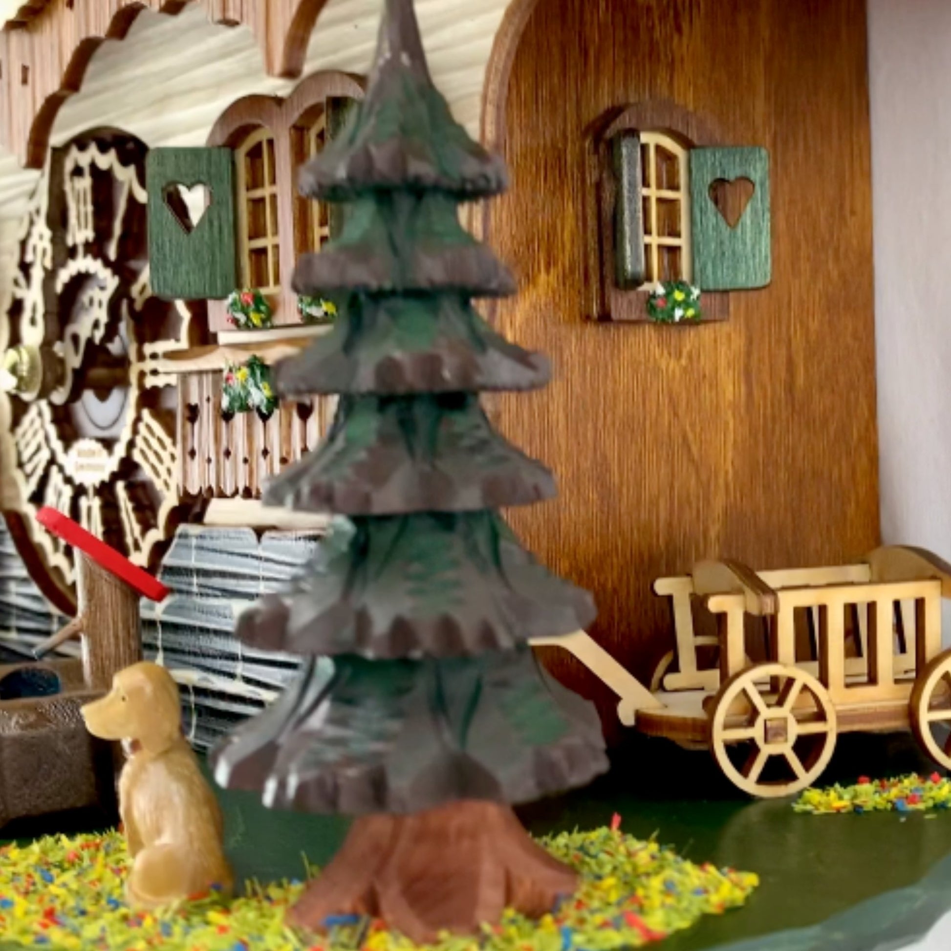 Quartz Train Cuckoo Clock,  Black Forest w/ Music tree and wagon detail