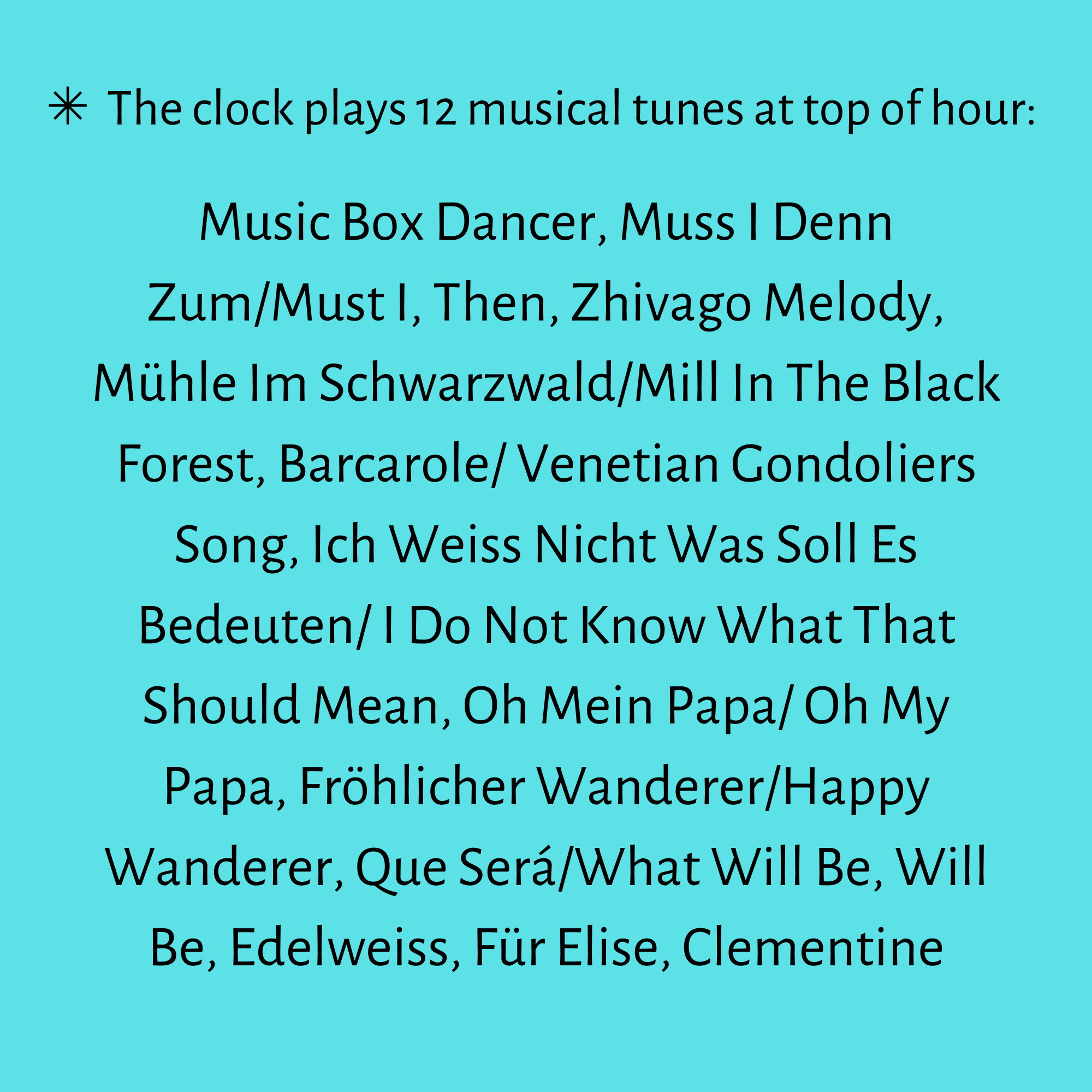 Quartz Train Cuckoo Clock,  Black Forest w/ Music song list