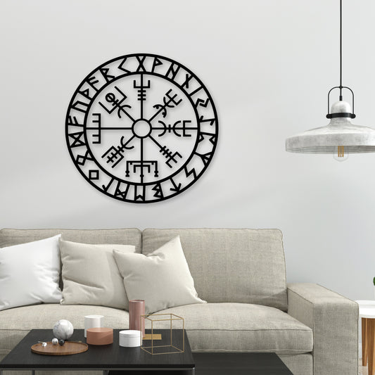 Viking Compass Metal Wall Art, Vegvisir Rune