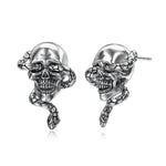 Load image into Gallery viewer, Sterling Silver Gothic Bone Snake Skull Stud Earrings Hallowmas Gift for Women Men
