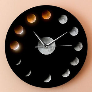 Cosmic Space Total Lunar Eclipse Wall Clock Round Glass