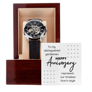 OpenWorks Watch with Anniversary Card Gift Box, Exposed Gears Men's Wristwatch anniversary presents