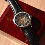 Load image into Gallery viewer, OpenWorks Watch with Anniversary Card Gift Box, Exposed Gears Men&#39;s Wristwatch close up
