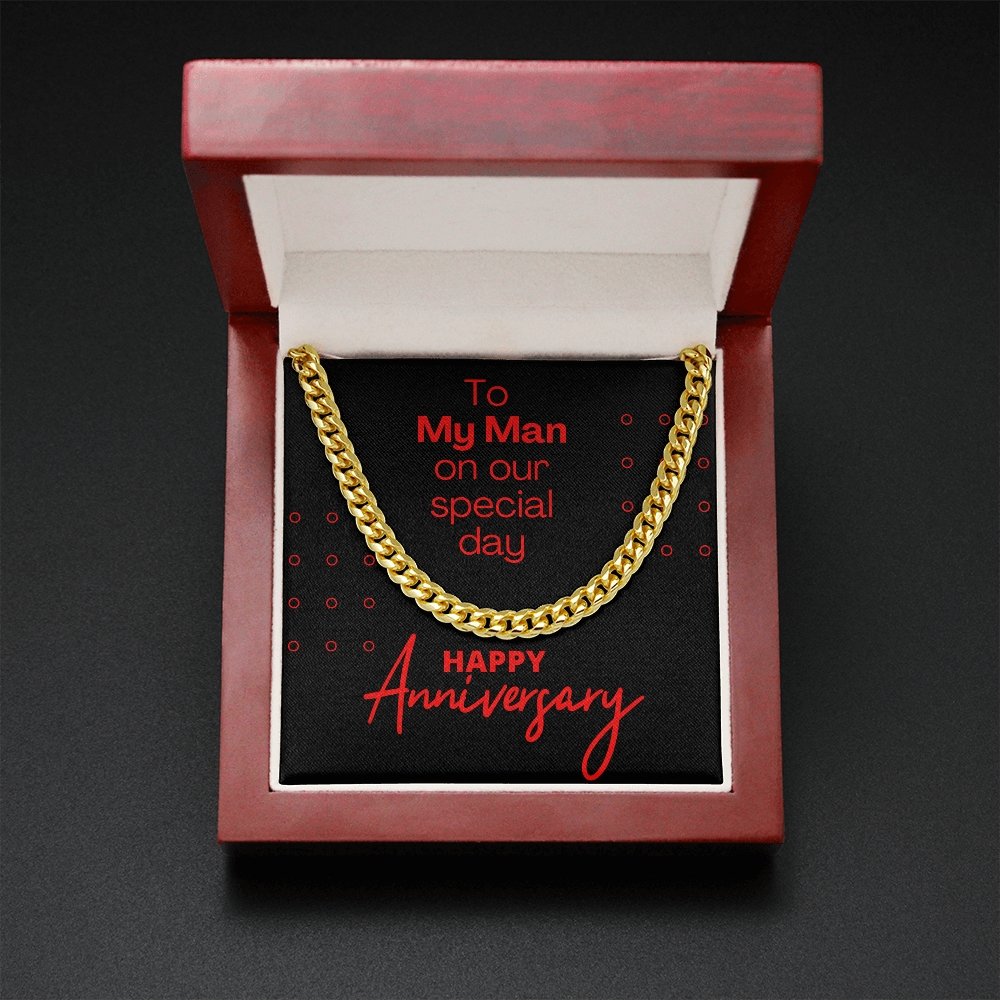 Cuban Link Anniversary Gift For Him, My Man, Red, 14K Gold Chain