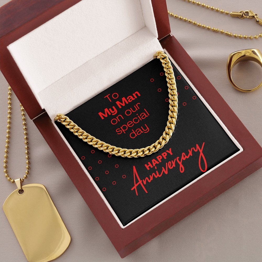 Cuban Link Anniversary Gift For Him, My Man, Red, 14K Gold Chain 
