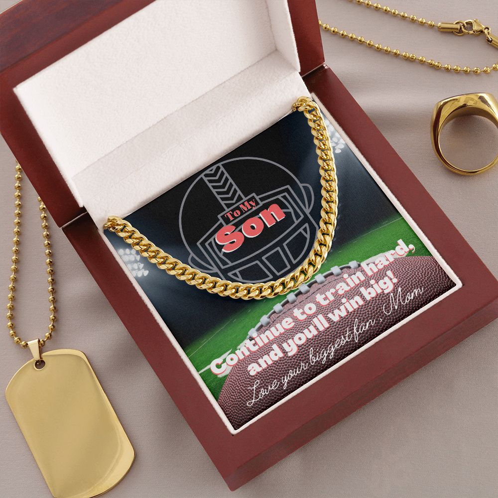 To My Son Cuban Link Chain & Card Gift From Mom, Football Player, Helmet