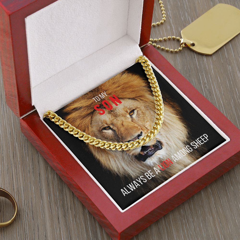 To My Son Cuban Link Necklace & Card Gift, 14K Gold, Lion Among SheepTo My Son, Cuban Link Necklace & Card Gift, 14K Gold, Lion Among Sheep