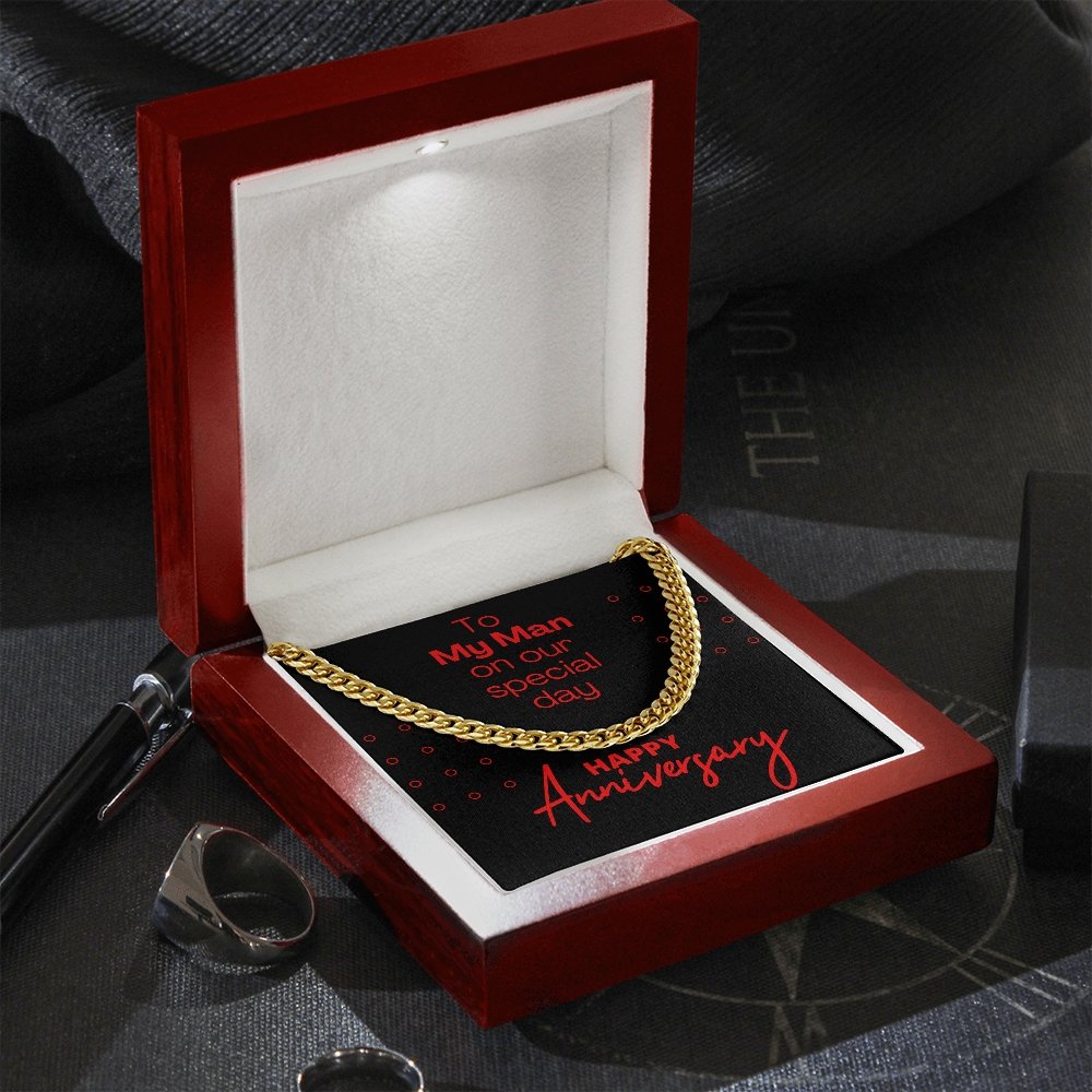 Cuban Link Anniversary Gift For Him, My Man, Red, 14K Gold Chain with light