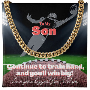 To My Son Cuban Link Chain & Card Gift From Mom, Football Player, Receiver