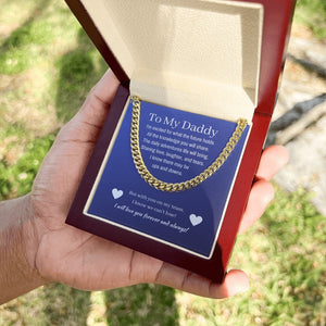 Cuban Link First Time Dad Gift, 14K Gold, To Dad From Boy held by man dad