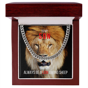 To My Son, Cuban Link Necklace & Card Gift, Stainless Steel, Lion Among Sheep