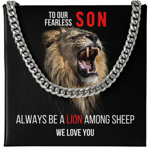 To Our Son, Cuban Link Necklace & Card Gift, Stainless Steel, Lion Among Sheep