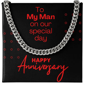 Cuban Link Anniversary Gift For Him, My Man, Red, Stainless Steel Chain