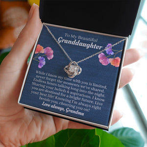 To My Granddaughter Necklace From Grandma, Floral Denim in hand