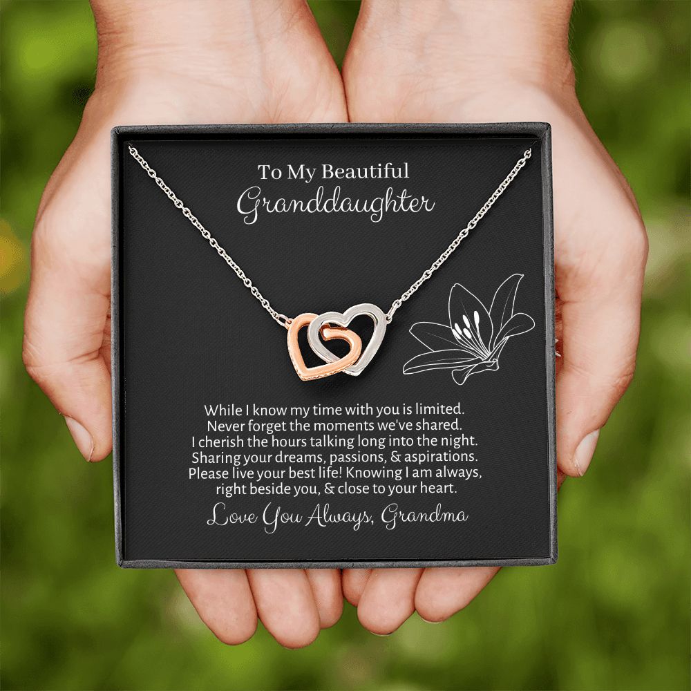 To My Granddaughter Necklace Gift, From Grandma, Floral Black