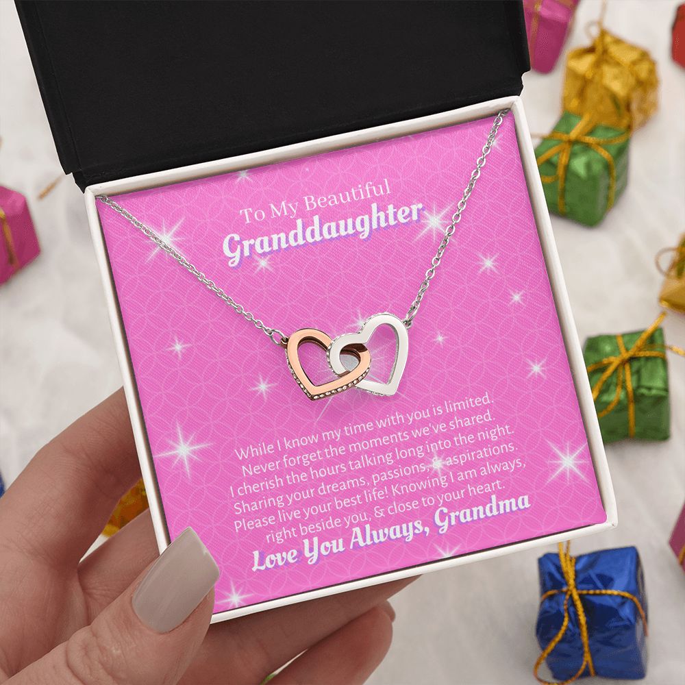 To My Granddaughter Necklace Gift, From Grandma, Pink Sparkle