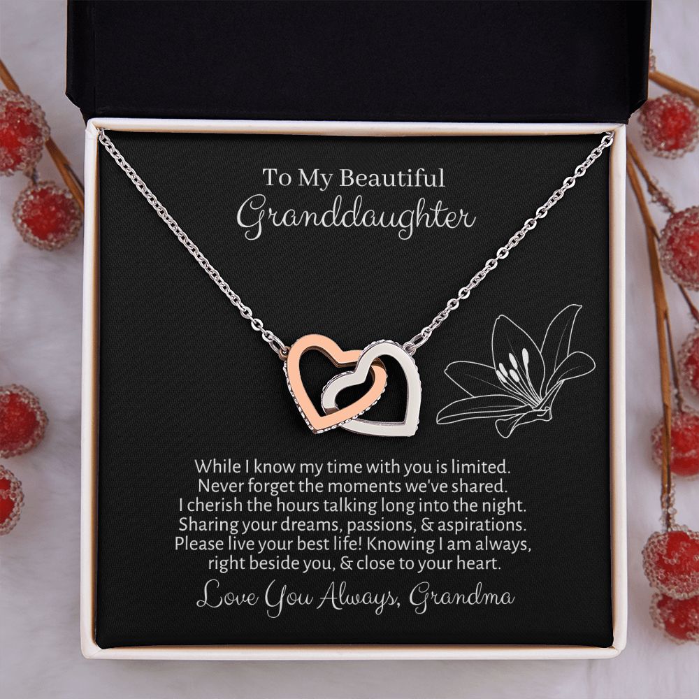 To My Granddaughter Necklace Gift, From Grandma, Floral Black