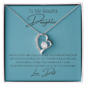 To My Daughter Heart Necklace & Gift Message, From Dad, Blue