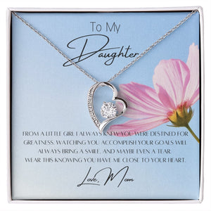 To My Daughter Heart Necklace & Gift Message, From Mom, Light Blue