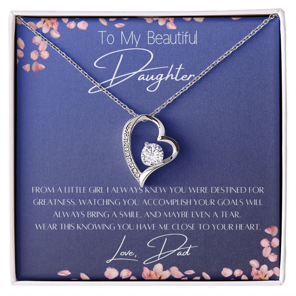 To My Daughter Heart Necklace & Gift Message, From Dad, Dark Blue