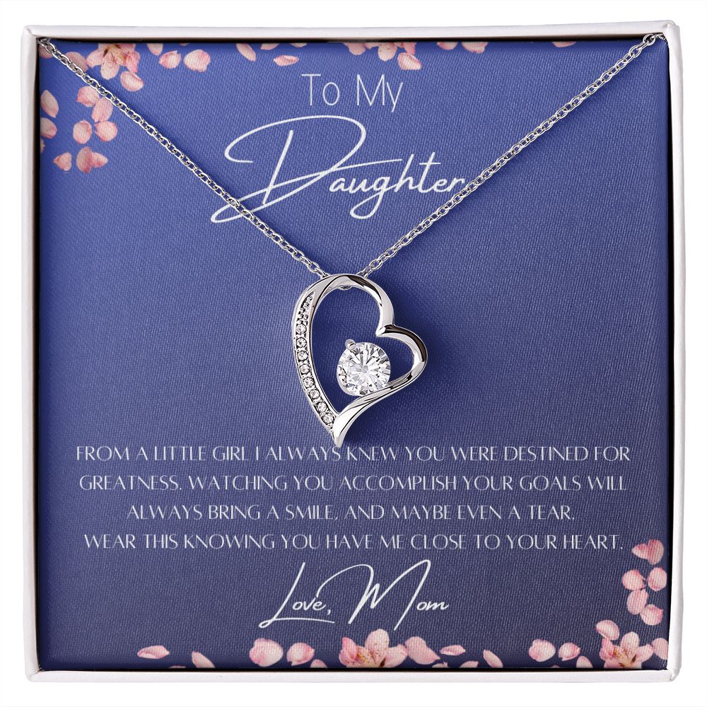 To My Daughter Heart Necklace & Gift Message, From Mom, Dark Blue