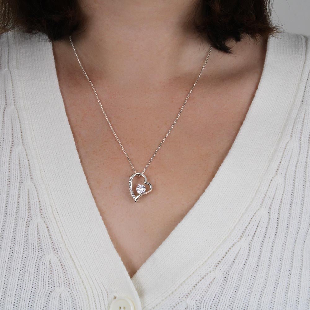 To My Daughter Heart Necklace & Gift Message, From Mom, Light Blue worn by woman