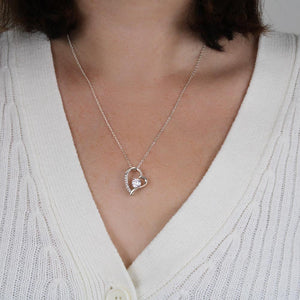 To My Daughter Heart Necklace & Gift Message, From Mom, Blue worn on woman
