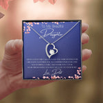 Load image into Gallery viewer, To My Daughter Heart Necklace &amp; Gift Message, From Dad, Dark Blue being gifted by father to girl
