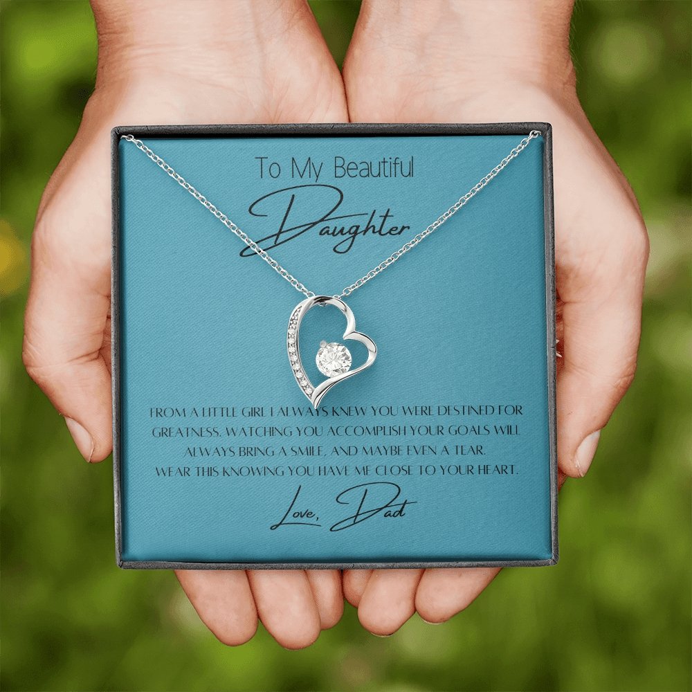 To My Daughter Heart Necklace & Gift Message, From Dad, Blue being gifted by mother