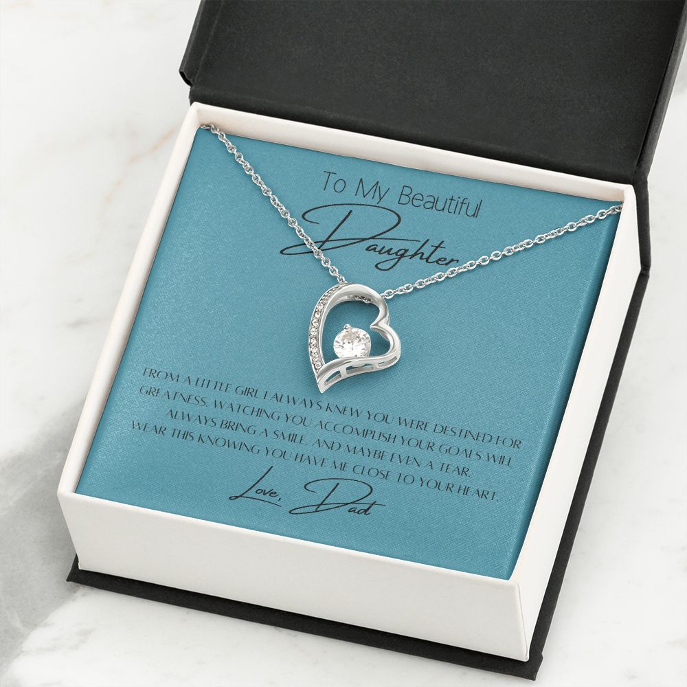 To My Daughter Heart Necklace & Gift Message, From Dad, Blue