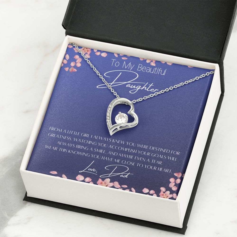 To My Daughter Heart Necklace & Gift Message, From Dad, Dark Blue
