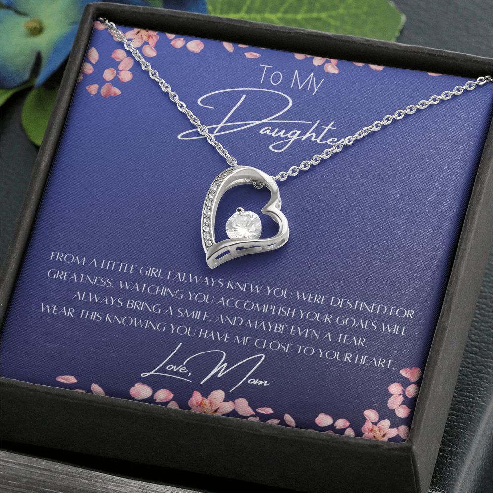 To My Daughter Heart Necklace & Gift Message, From Mom, Dark Blue