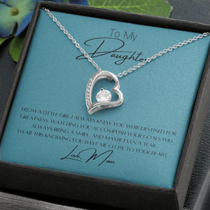 To My Daughter Heart Necklace & Gift Message, From Mom, Blue