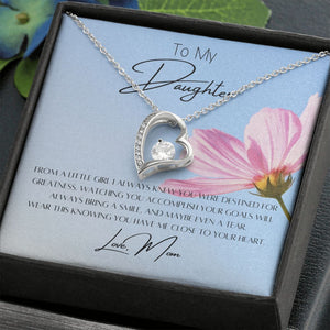 To My Daughter Heart Necklace & Gift Message, From Mom, Light Blue