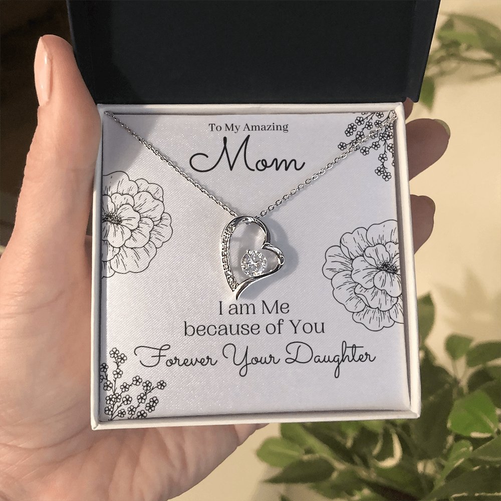 My Amazing Mom Necklace & Card being held for scale