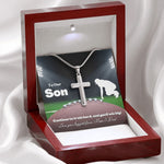 Load image into Gallery viewer, To Our Son Cross Necklace &amp; Card Gift From Mom &amp; Dad, Football Player, Defense
