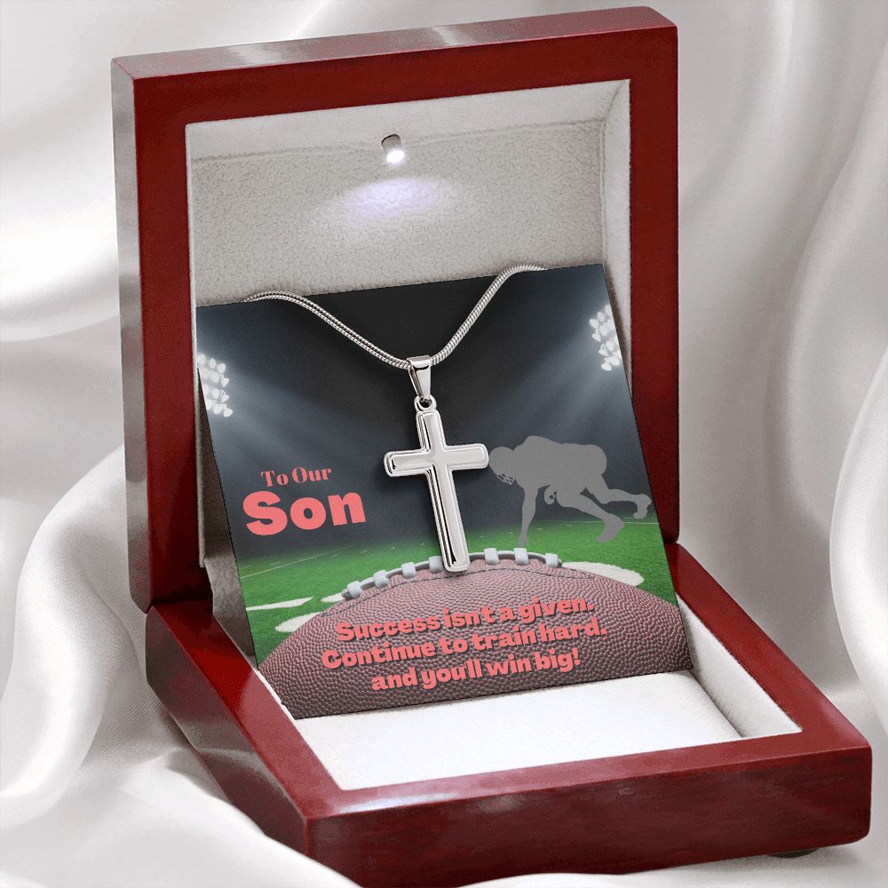 To Our Son, Cross Necklace & Card Gift, Football Defense