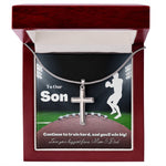 Load image into Gallery viewer, To My Son Cross Necklace &amp; Card Gift From Mom &amp; Dad, Football Player, Quarterback
