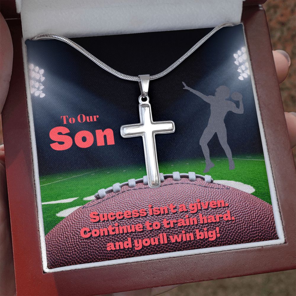 To Our Son, Cross Necklace & Card Gift, Football Quarterback