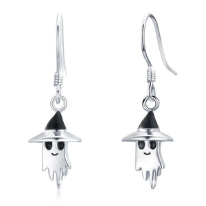 S925 Sterling Silver Halloween Ghost Drop Dangle Hook Earrings