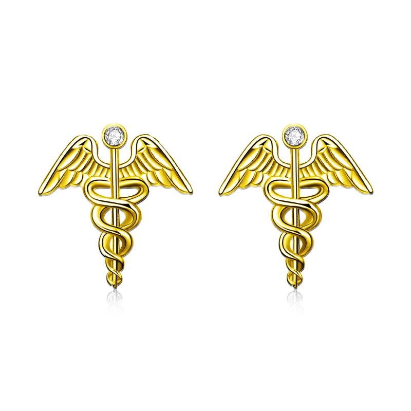 Sterling Silver Medical Symbol Studs with White Crystal Jewelry Earrings