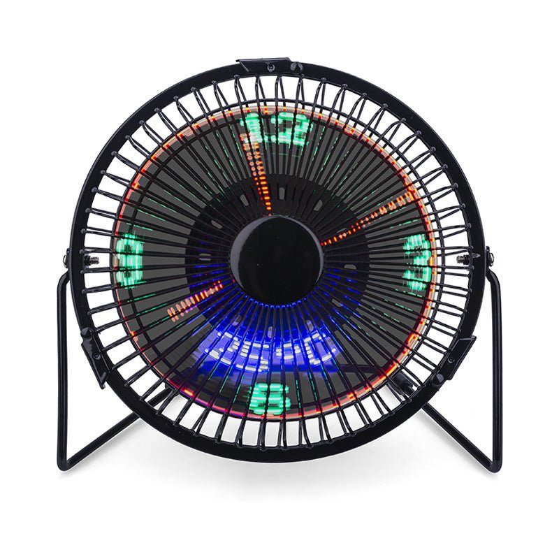 Creative Desktop Usb Luminous Clock Car Wrought Iron Flashing Word Desktop Fan