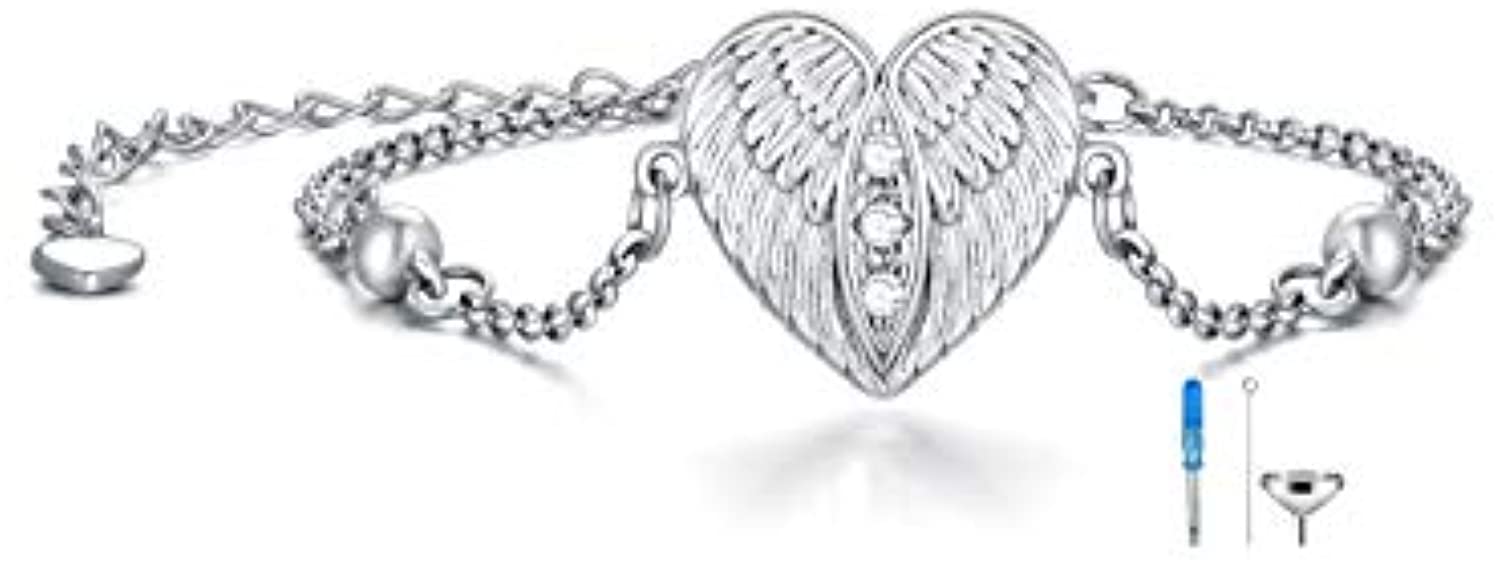 Angel Wing Bracelet for Ashes Cremation Heart Wing Bracelet Keepsake Memorial Gift for Women